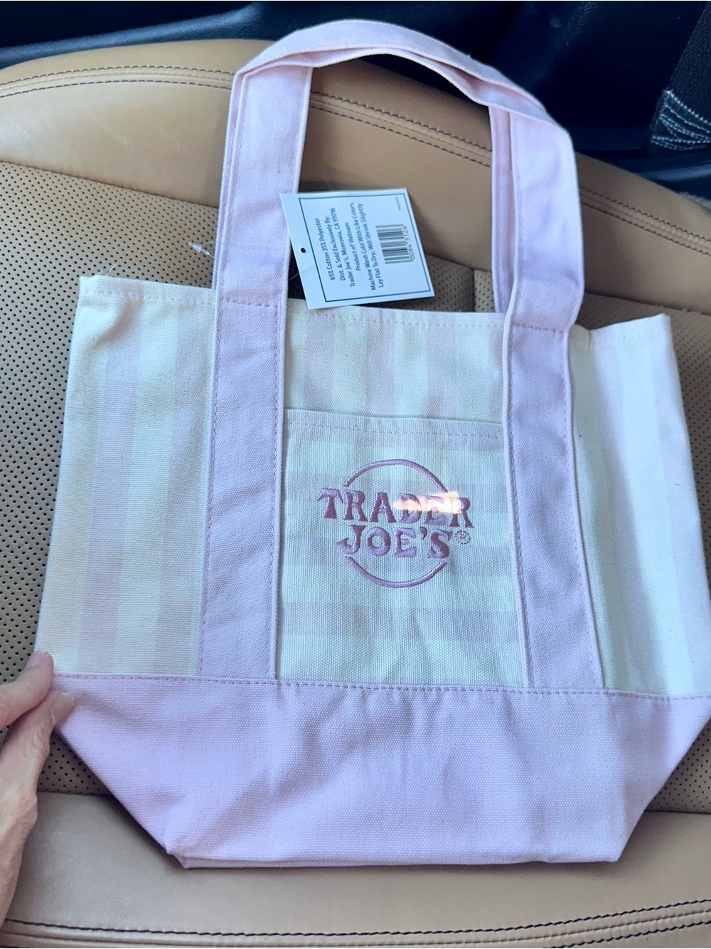 2026 NWT Trader Joe's Striped Canvas Mini Tote- PINK